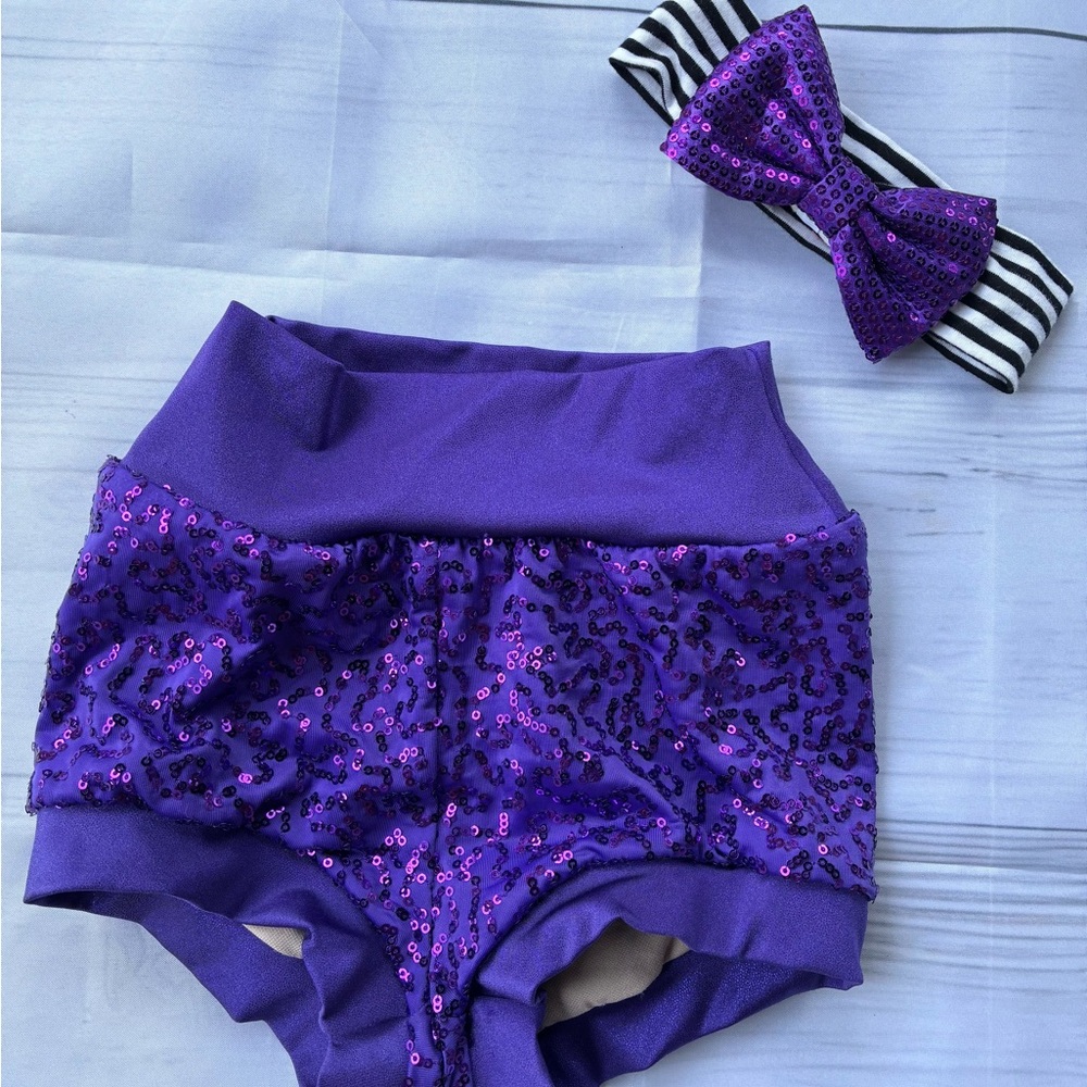 Balera Purple Sequin Kids Shorts with Headband